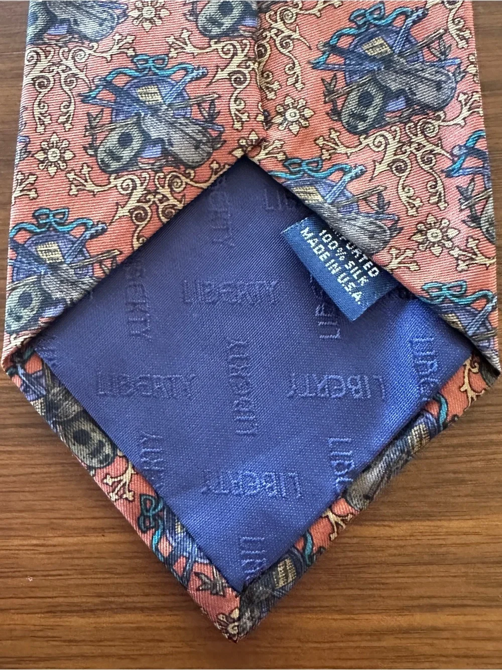 Liberty of London Coral Multicolor Floral and Skull Motif Silk Tie